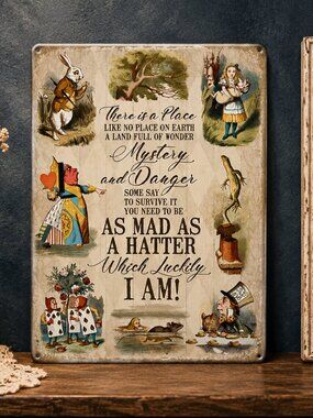 Alice In Wonderland Mad Hatter Vintage Style Metal Tin Wall Sign Decor